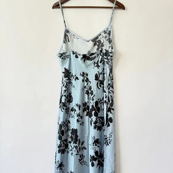 Reformation Womens Parma Floral-Print Silk Dress Blue/Black Size XL